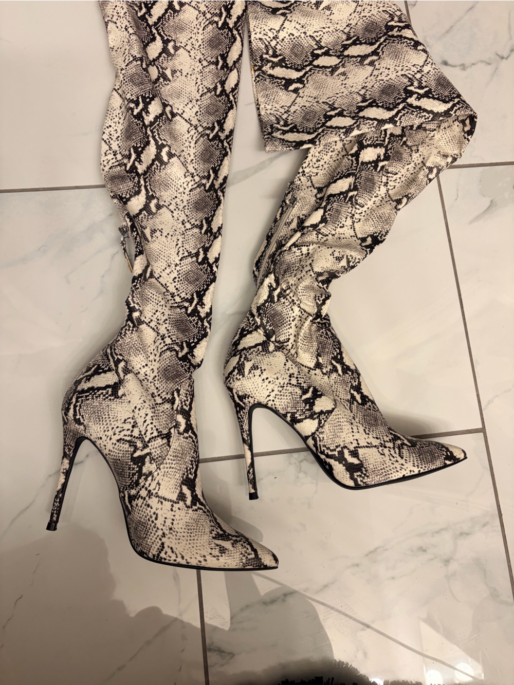 Steve Madden Snake-Print Over-the-Knee Stiletto Boots - Black & Cream